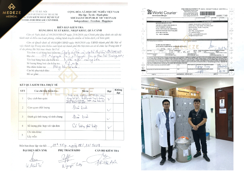Medze vận chuyển tế bào gốc tạo màu từ máu cuống rốn đến bệnh viện Vinmec cho khách hàng sử dụng điều trị
