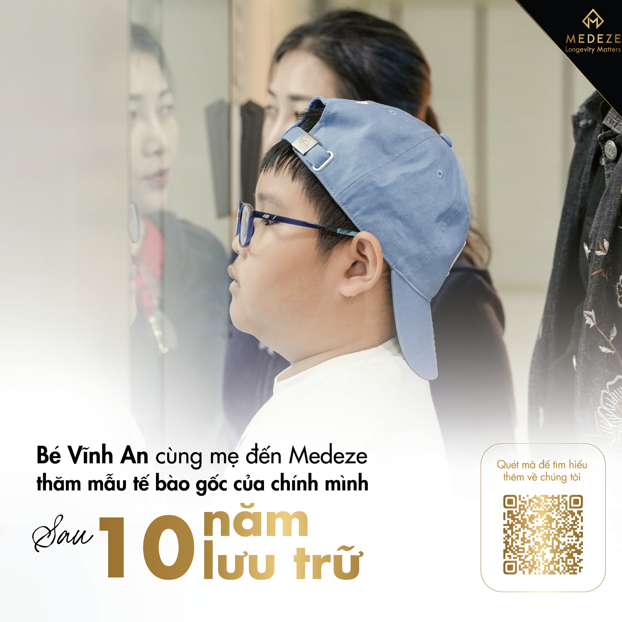 Bé Vĩnh An cùng mẹ đến Medeze thăm mẫu tế bào gốc của mình sau 10 năm lưu trữ