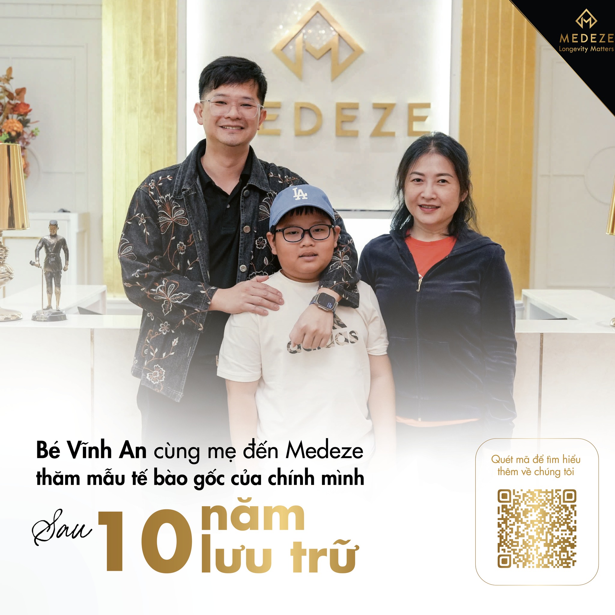 Bé Vĩnh An cùng mẹ đến Medeze thăm mẫu tế bào gốc của mình sau 10 năm lưu trữ