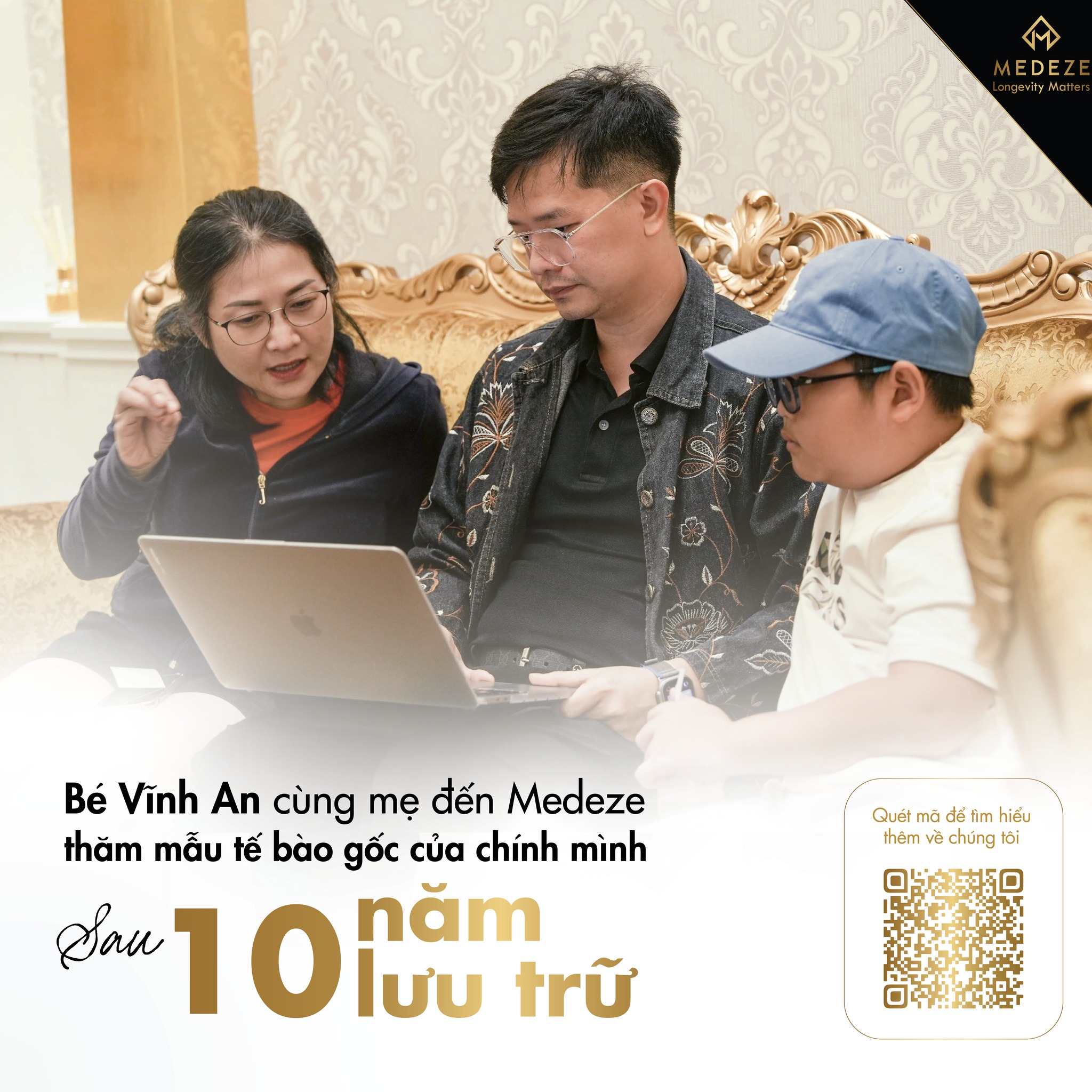 Bé Vĩnh An cùng mẹ đến Medeze thăm mẫu tế bào gốc của mình sau 10 năm lưu trữ